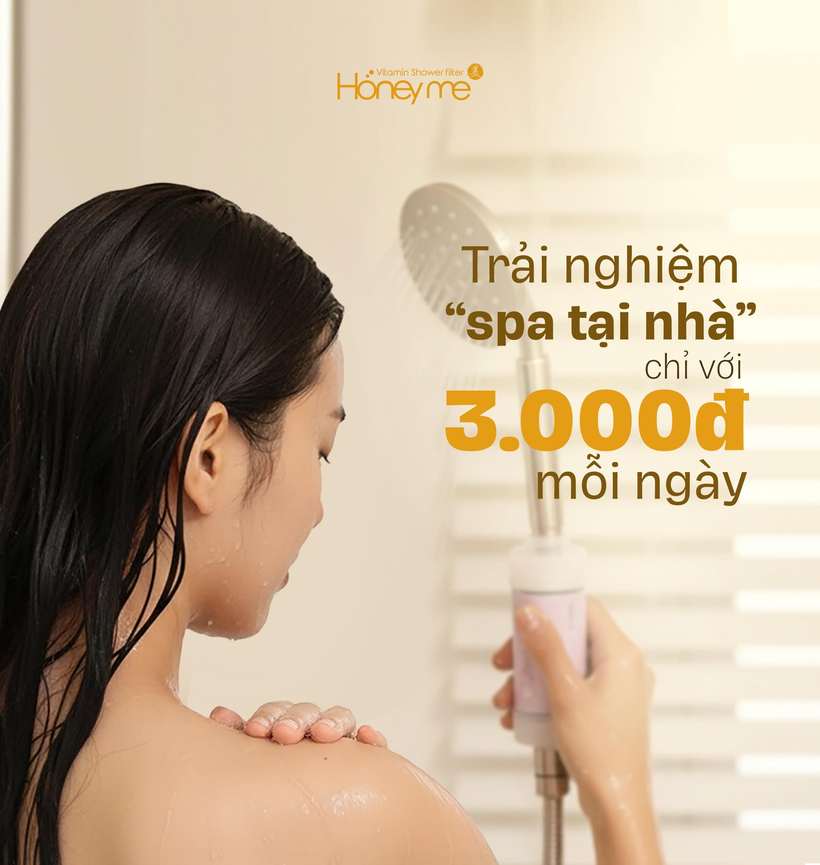 Lõi Honeyme lắp trên vòi sen, dùng khi gội đầu — trải nghiệm “spa tại nhà”